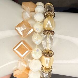 Chic Geometric Bracelet Set - Gold and Cream